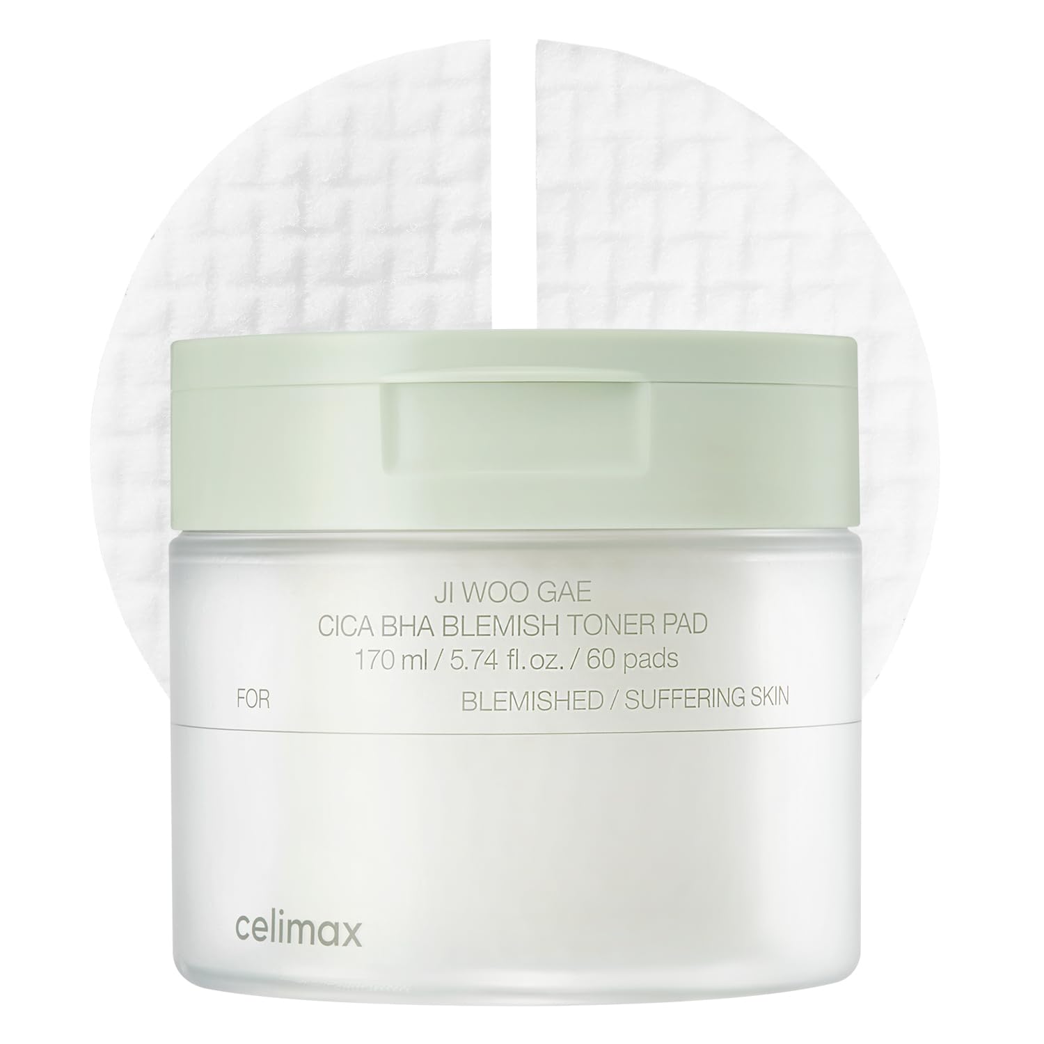 celimax Ji.Woo.Gae CICA BHA Blemish Toner Pad | BHA PHA LHA Complex, Centella Asiatica Extract, Hydrating, Moisturizing, Soothing, Reparing, (60 Pads)